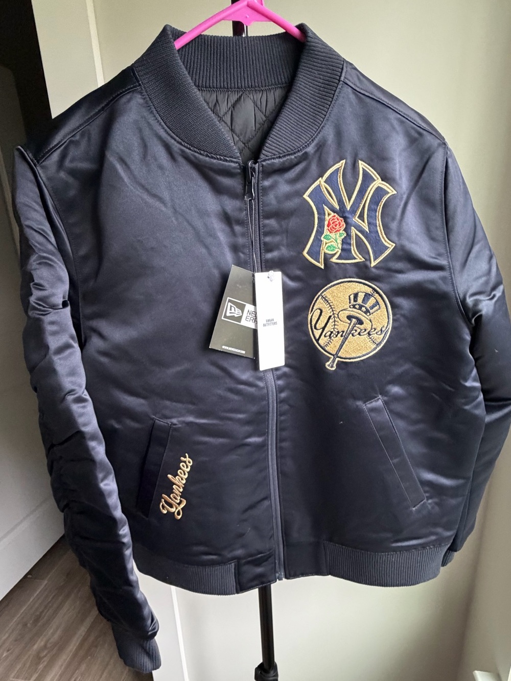 New Era Navy & Gold Yankees Embroidered Bomber Jacket Reversible